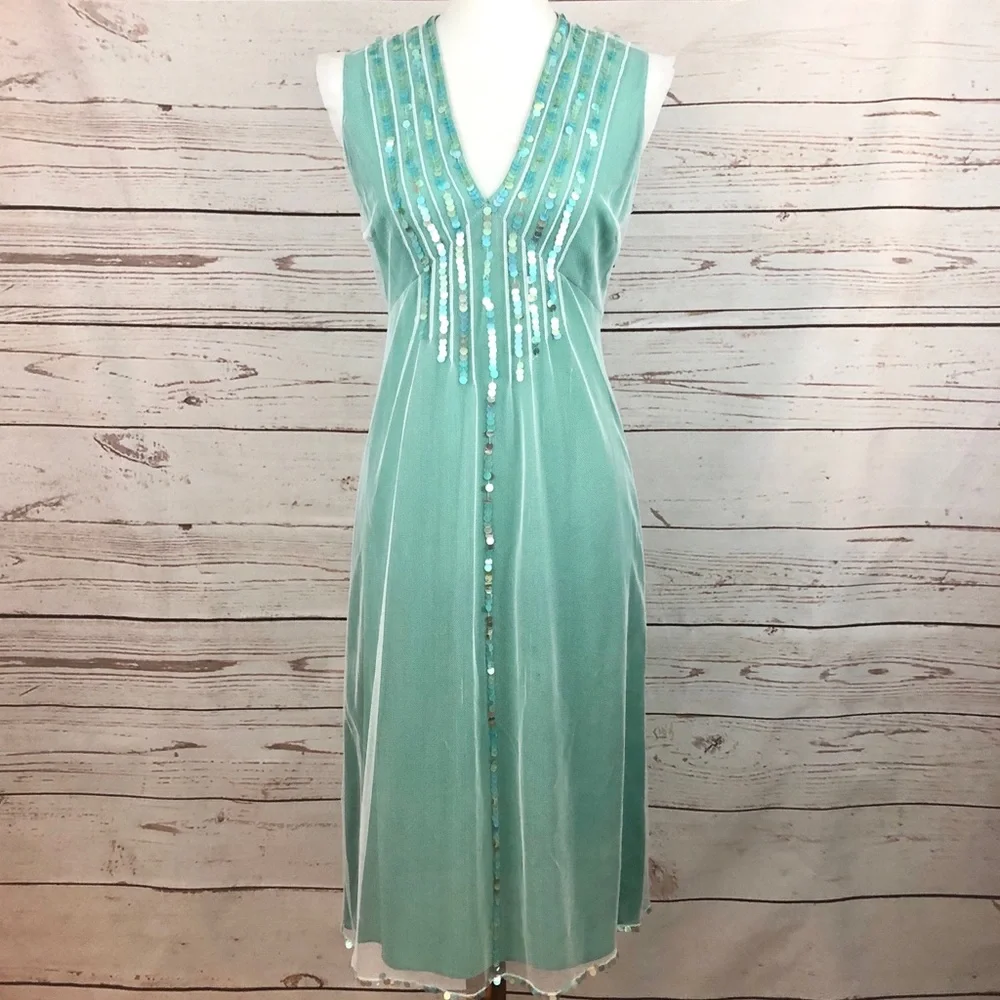 Rebecca Taylor Sea Green Sequin Mesh Dress PERFECT FOR TAYLOR SWIFT DEBUT ERA - Picture 7 of 8